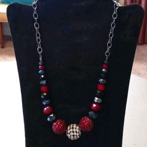 Red, black,grey necklace with fireball beads